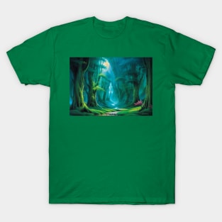 Little Pink Bush Growing Out of a Green Forest Scene T-Shirt